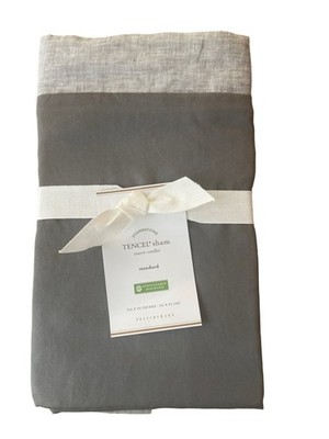 Pottery Barn Belgian Flax Linen Tencel Standard Sham Flagstone Gray Flange NWT