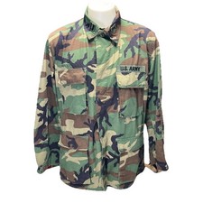 VINTAGE US Army BDU Coat Mens Large Long Woodland Camo Hot Weather Combat 80s