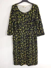 Boden Dress Size 14 R Jersey Stretch Midi Floral Black Yellow