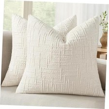 Pack of 2 Cream White Chenille Throw Pillow Covers 18x18 - Textured