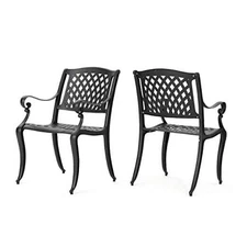  Hallandale Outdoor Cast Aluminum Chairs, Antique Matte Black 2-Pcs Set