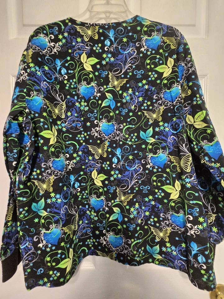Scrub HQ Scrub Top Size M-Black/Blue/Lime Snap-Up-Chest 24" L 26.5" - Image 2 of 4