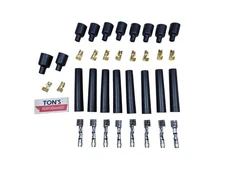 8 Cylinder 7mm - 8mm Rubber Spark Plug Boot Kit Stainless & Brass Ends Coil Wire