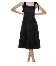 Alice + Olivia Cynthia Midi Dress Womens 10 Black Sleeveless Tie Shoulder Straps