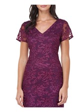 JS COLLECTIONS Womens Purple Sleeveless V Neck Midi Evening Sheath Dress 4