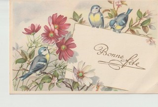 CPSM BONNE FÊTE (Mésanges et fleurs)