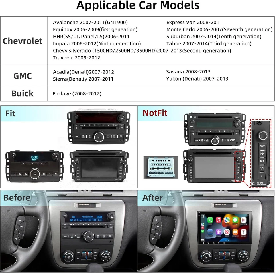 For 2007-2013 Chevrolet Silverado Apple CarPlay Android 12 Radio Stereo GPS WiFi Foto 2 de 4
