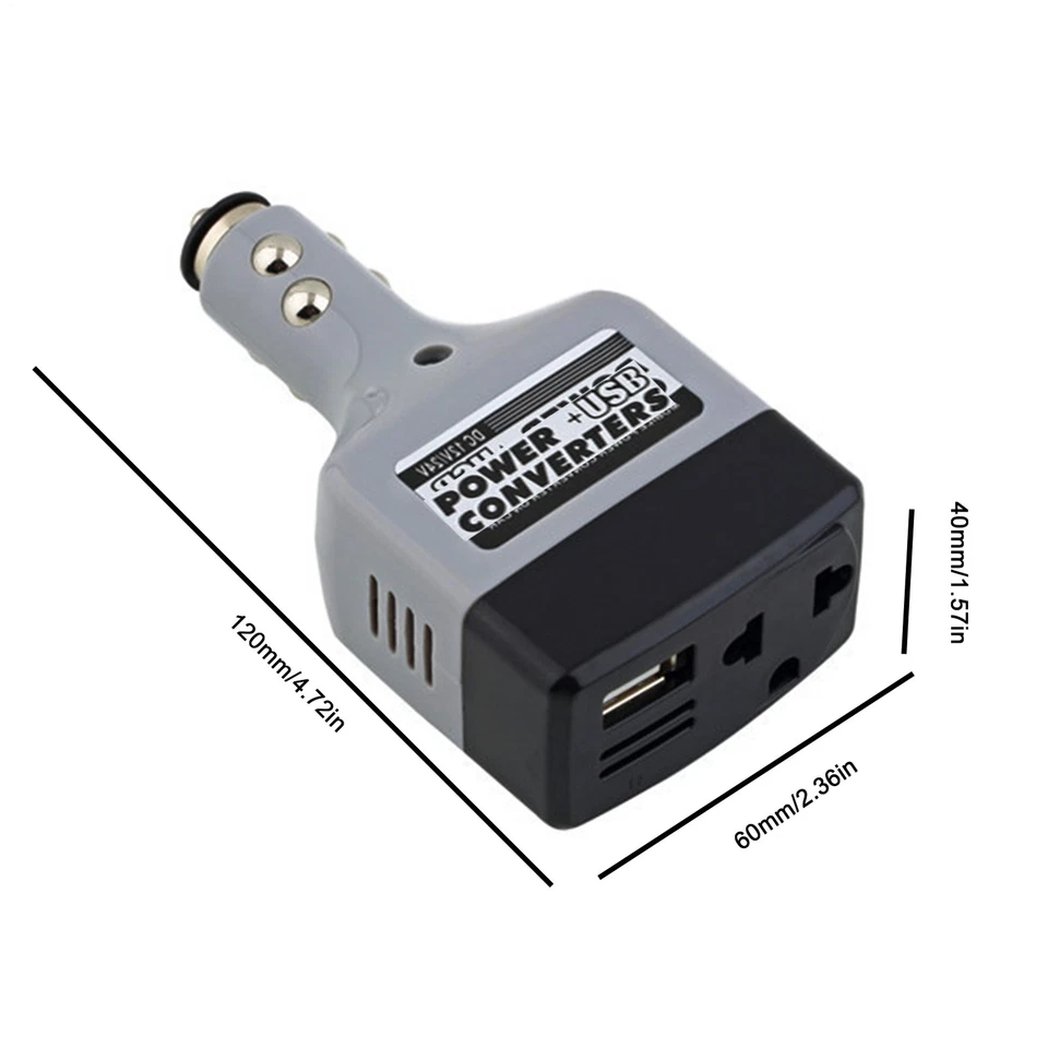 Car Charger Inverter Adapter DC 12V 24V to AC Adapter Converter USB Outlet - image 2 of 4