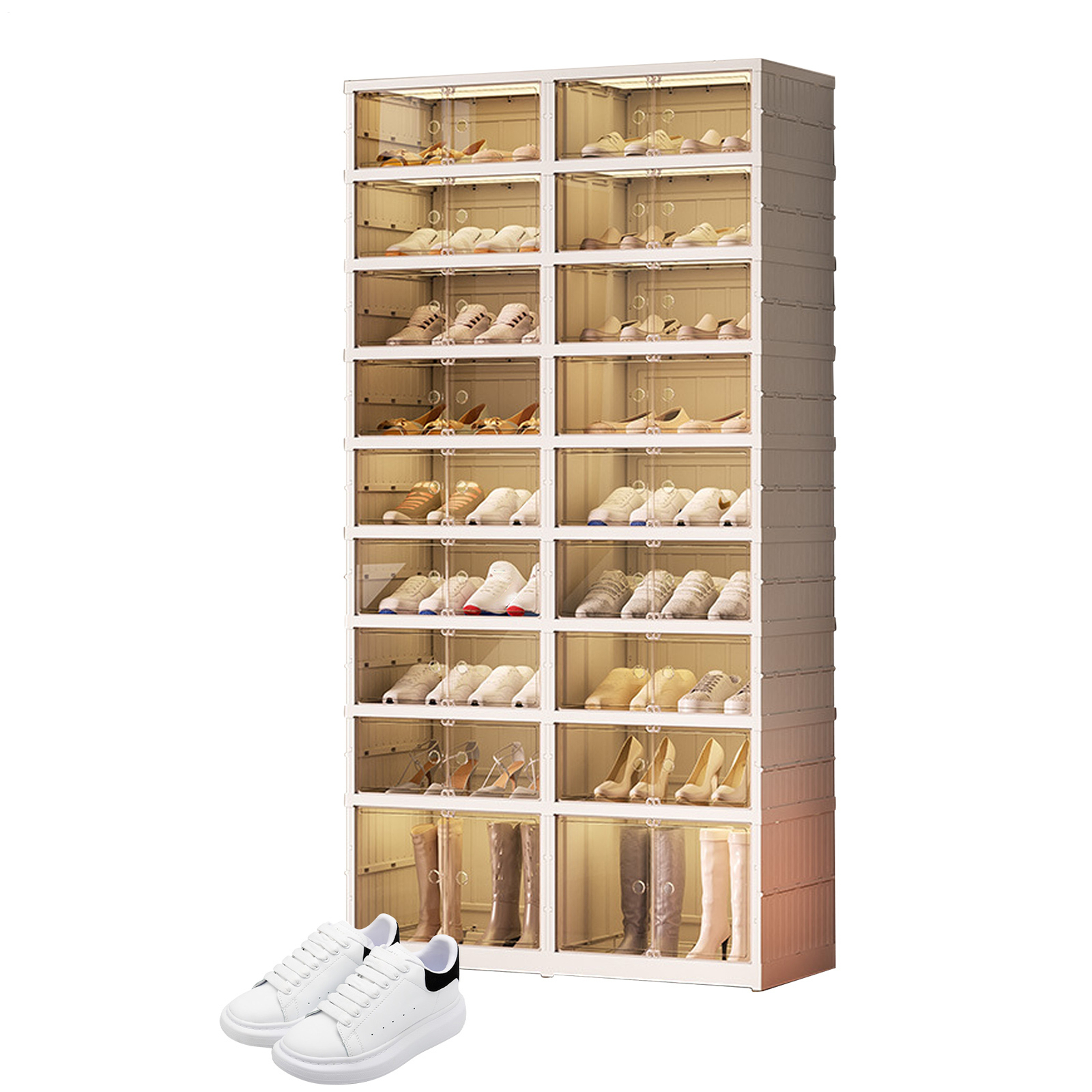 9-tier Folding Shoe Cabinet W/wheel Clear Boot Shoes Storage Closet For Room NEW