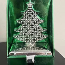 Silver Christmas Tree Mantel Stocking Holder Hanger Metal Faux Pearl Embellish