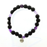 Steine Und MinéRaux. Armband Amethyst Du Brazilien + Perlen Lava 8 Mm. Made