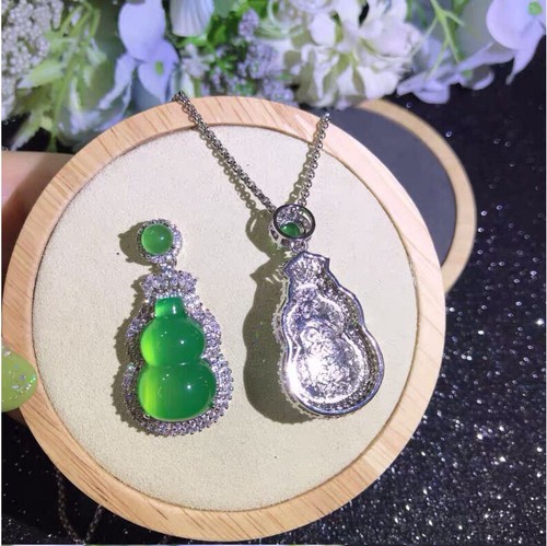Jade Chalcedony Silver Inlaid Green Jade Chalcedony Fashionable Full Turn Gourd - Picture 3 of 4