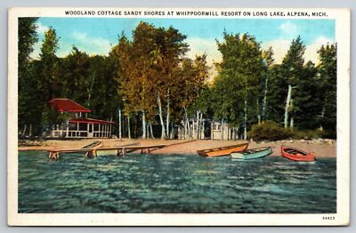 Woodland Cottage Sandy Shores Whippoorwill Resort Long Lake Alpena MI Postcard