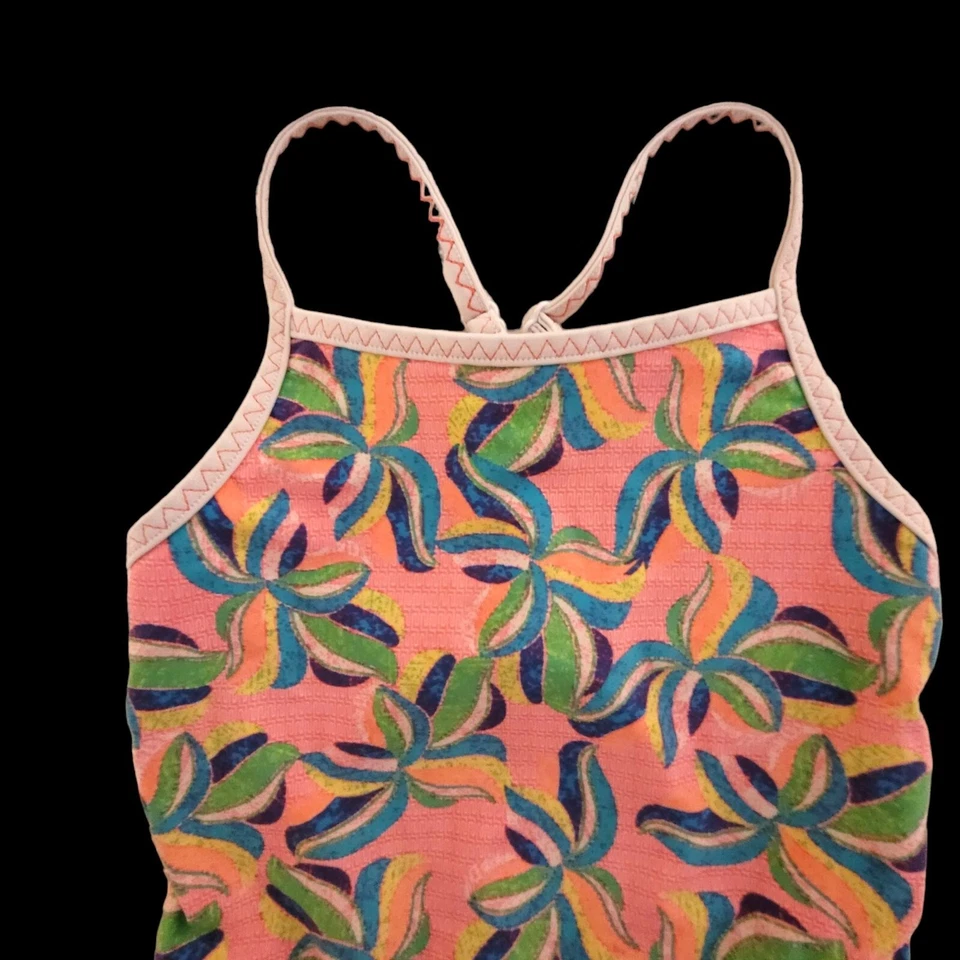 Traje de baño L.L.Bean niñas ojo de cerradura 6X-7 estampado floral tropical UPF 50+ nailon/lycra Foto 2 de 4