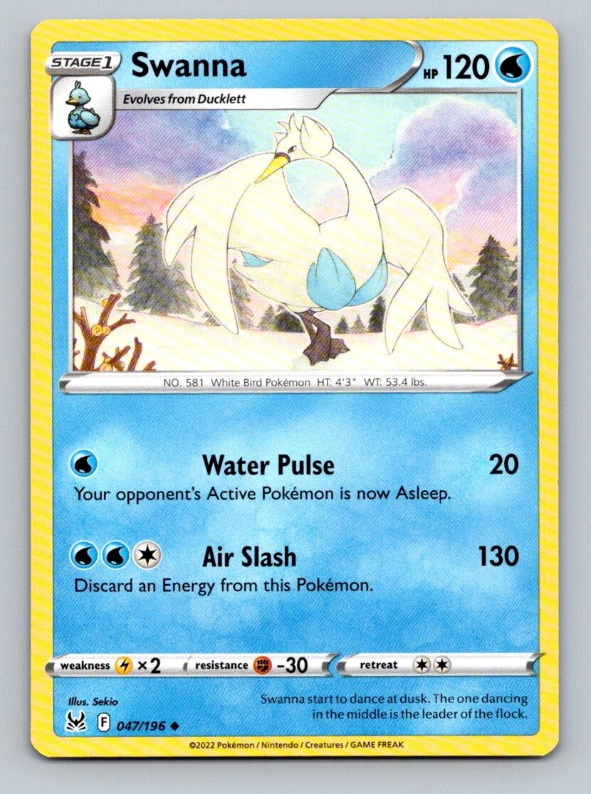 2022 Pokemon Card Lost Origin Swanna 47/196