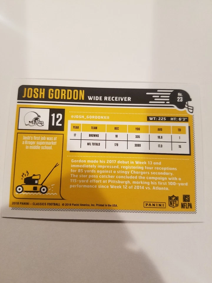 Josh Gordon #d/99 2018 Panini Classics Timeless Tributes 23 - Image 2 of 2