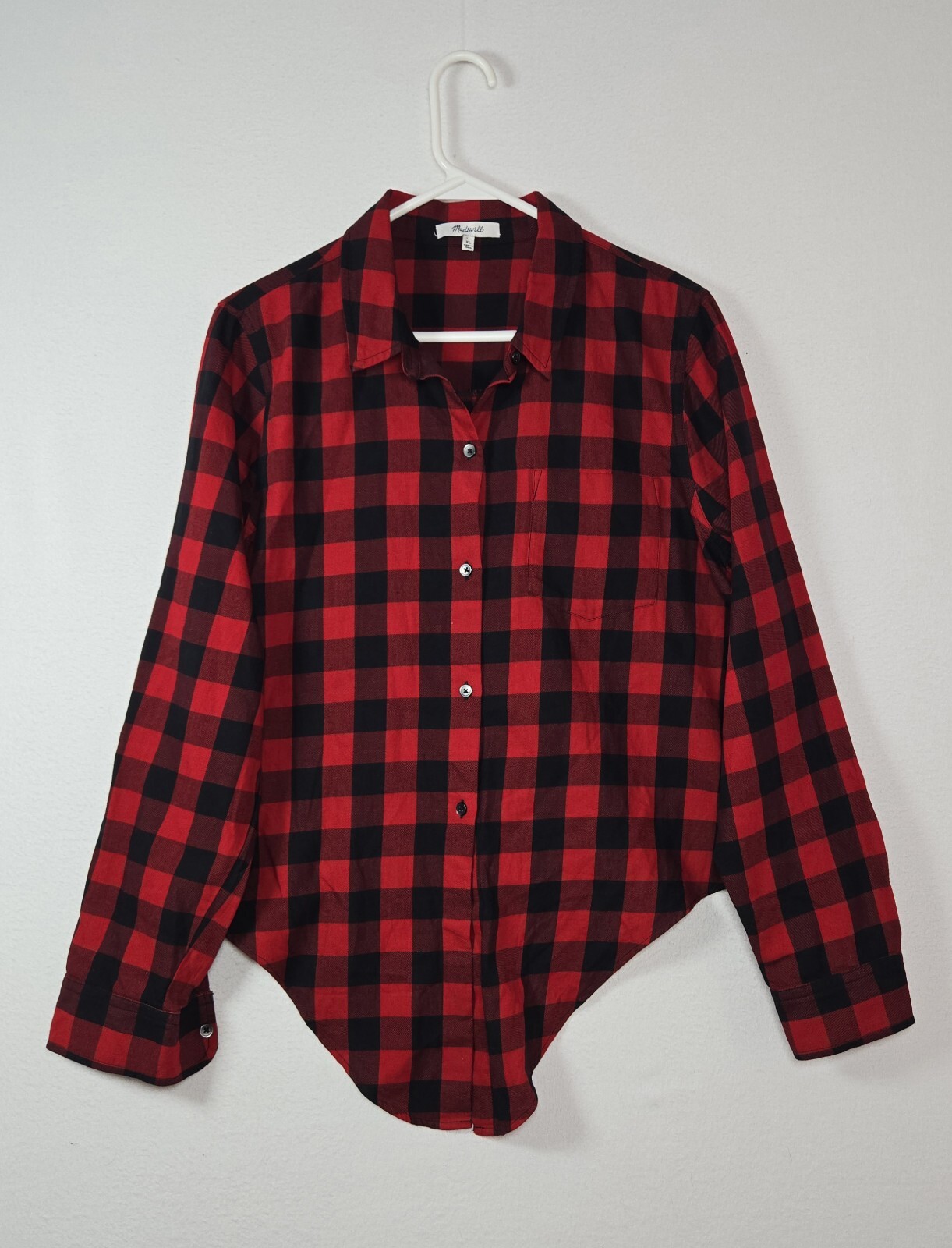 Madewell Red Black Buffalo Plaid Tie Waist Long Sleeve Top Blouse Womens XLarge