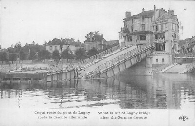 Lagny-Chorigny Bridge Postcard Paris Destroyed by French to hinder Germany 1915N