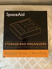 SpaceAid Bamboo Bag Storage Organizer For Kitchen 4 Slots NEW