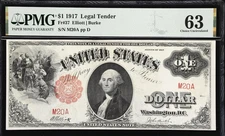 1917 $1 Legal Tender Note FR-37 RARE VERY LOW SERIAL M20A PMG CU 63