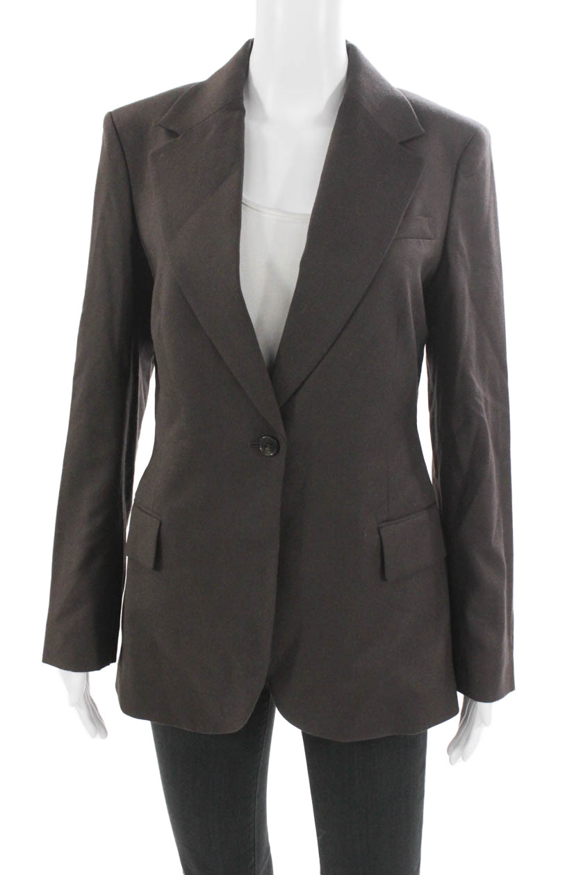 Theory Women Virgin Wool Blazer Brown Buttoned Long Sleeve Size 4Free Shipping in US $100+ Orders | $6.95 Orders Below