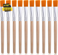 10 PCS Flat Paint Brushes, Art Paint Brushes with Short Wooden Handles, Acrylic