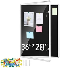 Enclosed Bulletin Board 36x28 Inch Lockable Cork Notice Board Glass Waterproo...