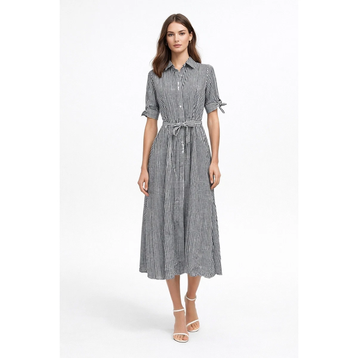 chinese dress ladies Calvin Klein Women's Dress Cotton Shirt Dress with Short Sleeve Tie Detail  Chmbray Multi 8 at Amazon Women's Clothing store