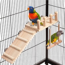 Bird Perches Platform Swing with Climbing Ladder, Parakeet Cage Accessories Wood