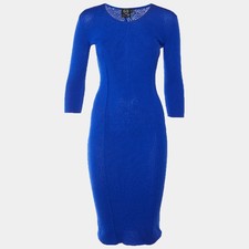 Alexander McQueen Blue Rib Knit Bodycon Dress XS
