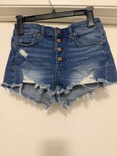 American Eagle Women's Blue Denim Shorts Super Stretch Size 6 Button Up