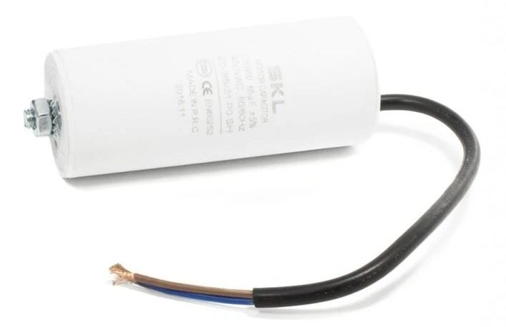 Condensatore 65uF Condensatore Motore 450V + GRD con Cavo, Ø50x120mm, SKL