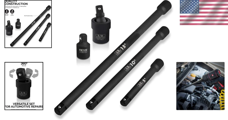 5-Piece 1/2-Inch Drive Impact Extension Bar Set - Chrome Vanadium Durable Tools - Image 2 of 4