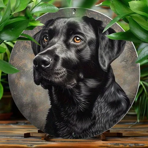Black Labrador Tin Metal Signs Home Décor Wall Art 8-Inch Round Vintage Lab