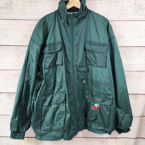 Vintage 90's Nike Green Big Logo Swoosh Full Zip Windbreaker Jacket Mens XL