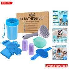 8PC Grooming Set for Dogs  Cats: Shampoo Brush, Toothbrush  More