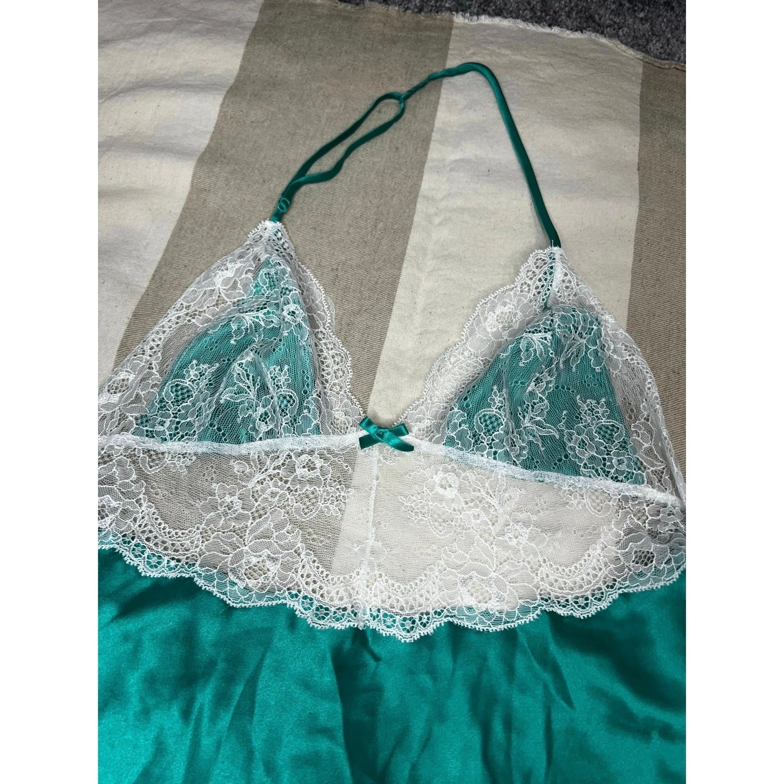 UNDERCOVER Camicia da notte Victoria's Secret M Teal floreale pizzo mezzanotte slip dress