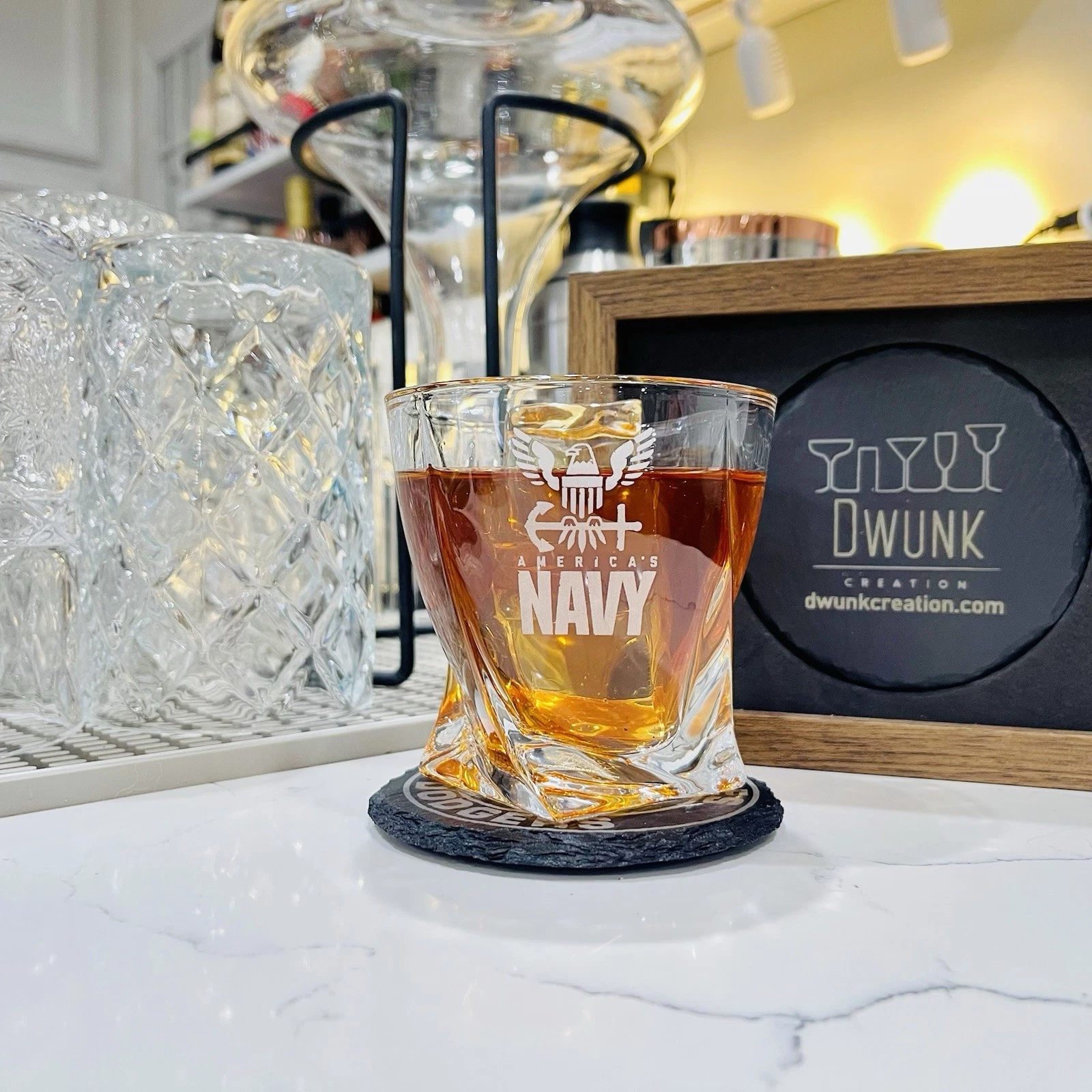 Engraved US Navy Whiskey Glass – Twisted Rocks Glass