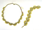Vtg. Goldtone Rhinestone Costume Jewelry Necklace + Bracelet Signed BSK- 02