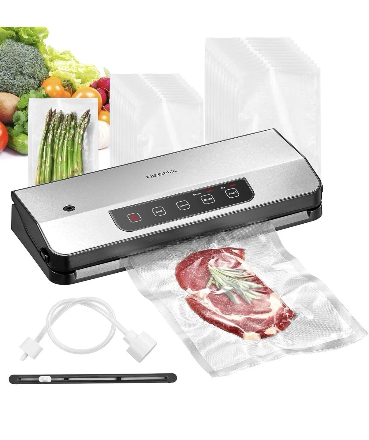 Reemix Vacuum Sealer Machine Food Saver w/ Bags Hose & Cutter Stainless Steel