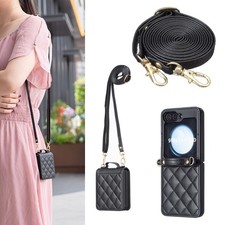 for Samsung Galaxy Z Flip 7 6 5 4 3 Crossbody Leather Case Shockproof Slim Cover