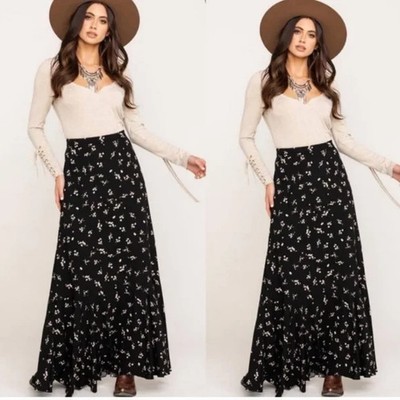 Free People Black Maxi Skirt Size UK 8 / US 4 Ruby Forever Floral Side Zip