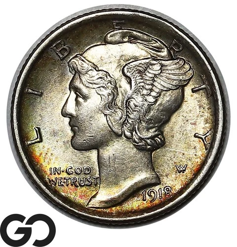 1918 Mercury Dime, Beautiful Solid Gem BU++