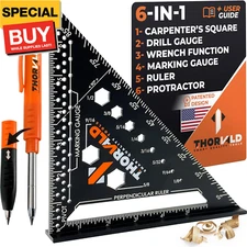 6-in-1 Carpenter Square 7 inch (1/16" Precision) T Square Multi-Purpose Carpente