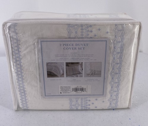 Simply Shabby Chic 2 Piece Twin Duvet Cover Set True White Blue Embroidered - 第 2/13 張圖片