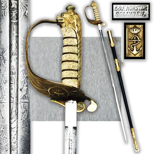 VERY RARE ITALIAN NAVY OFF. SWORD ENGRAVED BLADE E & F HORSTER WW1 ORIGINAL #64