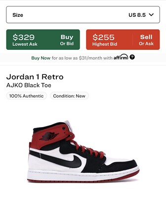 Jordan AJKO Retro High Black Toe - Size 8.5 | eBay