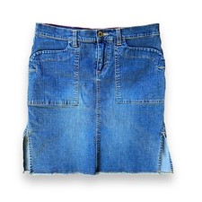 Vntg Glo Jean Mini Skirt Sz S Medium Wash Denim Patch Pockets Side Slits Y2k