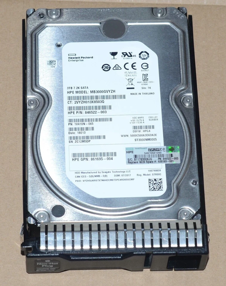 HPE 3TB SATA 7.2K 3.5in HDD 861695-004 846522-003  MB3000GVYZH ST3000NM0005 - Image 2 of 4
