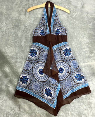 brown summer dress short BROWN DRESS IN BANDANA PRINT